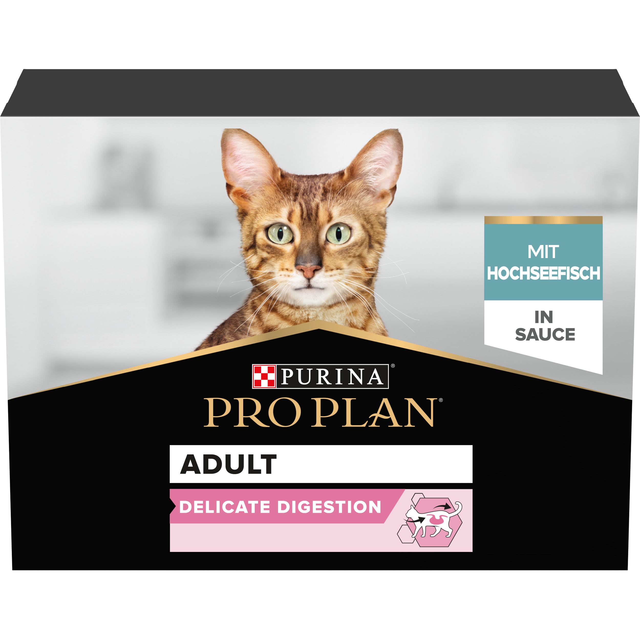 PRO PLAN Delicate Digestion Ocean Fish in Gravy Wet Cat Food 10x85g (Pack of 4)