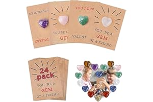 FXIAOY 24Pack Valentines Cards with Heart-Shape Crystal Stones, Heart-Shape Crystal Valentines Cards, YOU'RE A GEM OF A FRIEND, Valentines Gift Cards for Kids School Class Classroom
