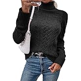 Hongqizo Women Casual Turtleneck Long Sleeve Sweater Cable Knit Pullover Solid Slim Fit Sweater Turtleneck Tops