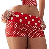 SOOKABEILA Women Polka Dot Shorts Y2k Low Waist Foldover Micro Shorts Cute Print Pajama Bottoms Going Out Mini Shorts