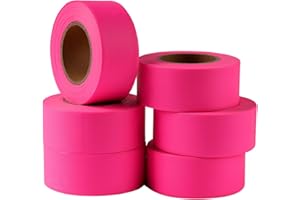 G GEYYANG GEYYANG Fluorescent Pink Flagging Tape,3.35 Mil Thick,1-3/16" x 98ft, 6 Rolls - NO Adhesive - Survey and Mark Boundaries, Trees and Hazardous Areas - Weatherproof and Fade-Resistant