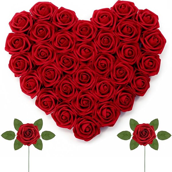 LIFEWIT ARTIFICIAL FLOWERS, 50 PCS DARK RED FOAM...