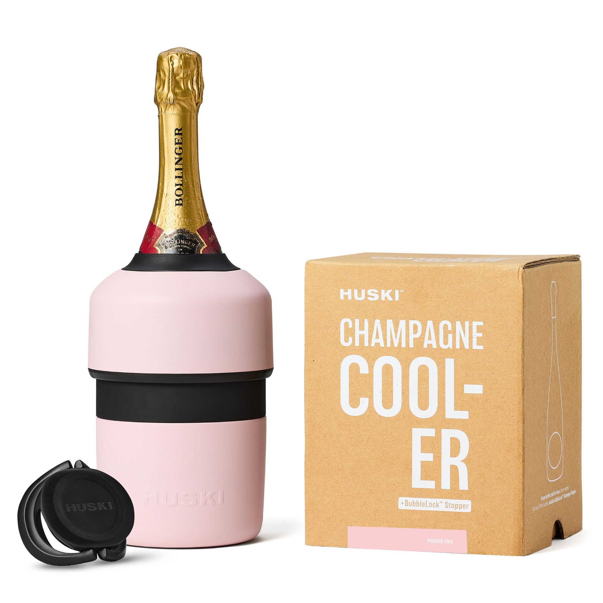 Huski Champagne Cooler | NEW | Award-Winning Iceless Design with Detachable Bottle Stopper | Keeps Wine Cold up to 6 Hours | Fits Most 750ml Champagne, Prosecco & Sparkling Wine Bottles (Powder Pink)