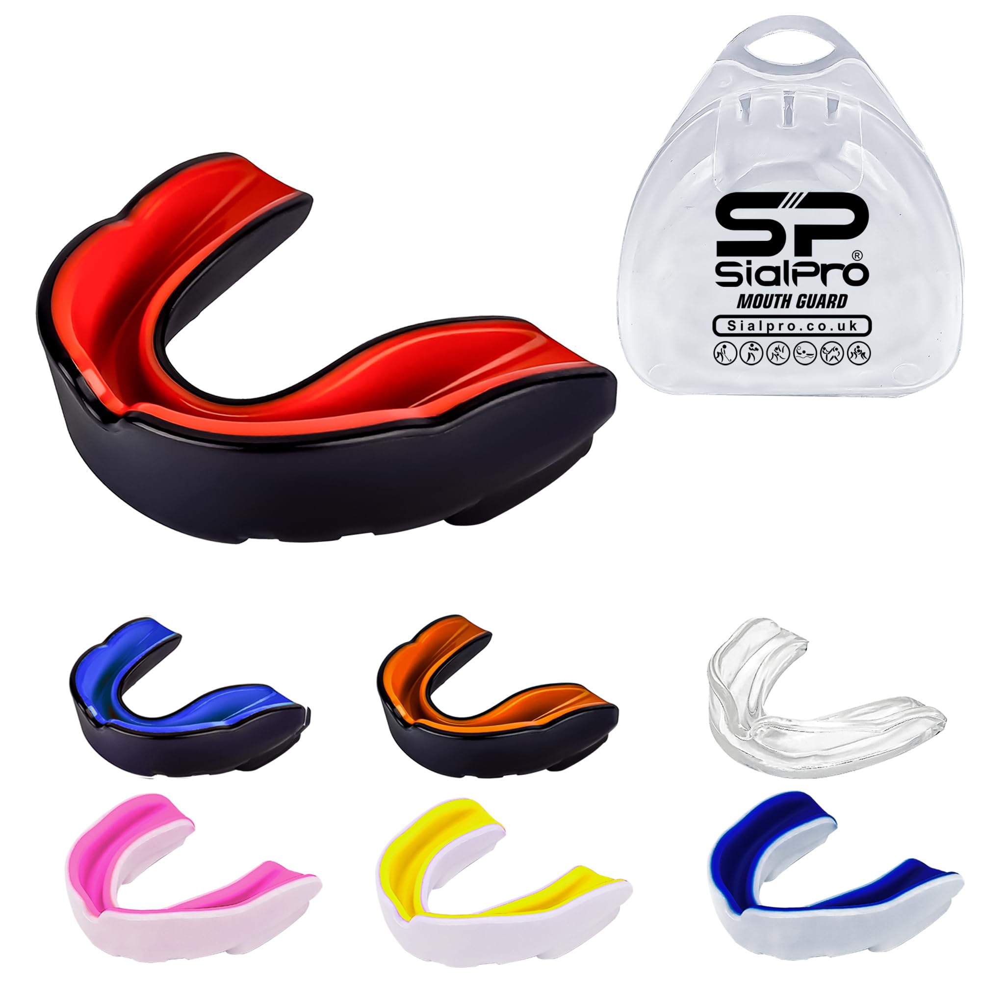 Double Layer Mouth Guards Slim Fit Adult Senior Mouldable Gum Shield with Case for Boxing Men MMA Rugby Hockey Basketball Muay Thai Kickboxing Football All Contact Sports (12+ Years), Black-Red