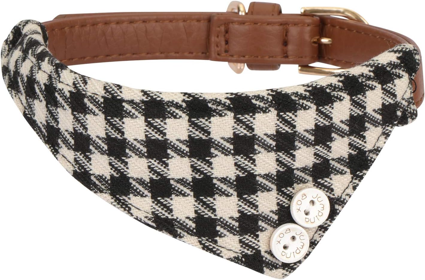 Hanko Bandana Style Leather Dog Collar, Cute Plaid Scarf for Cat Kitten Puppy Small Pet Adjustable Buckle Collar Outfits Accessories