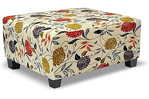 TOPHMDECOR Ottoman Cover Rectangle Printed,Stretch Slipcover for Rectangular Footstool,Soft Fabric with Non-Slip Elastic Bott