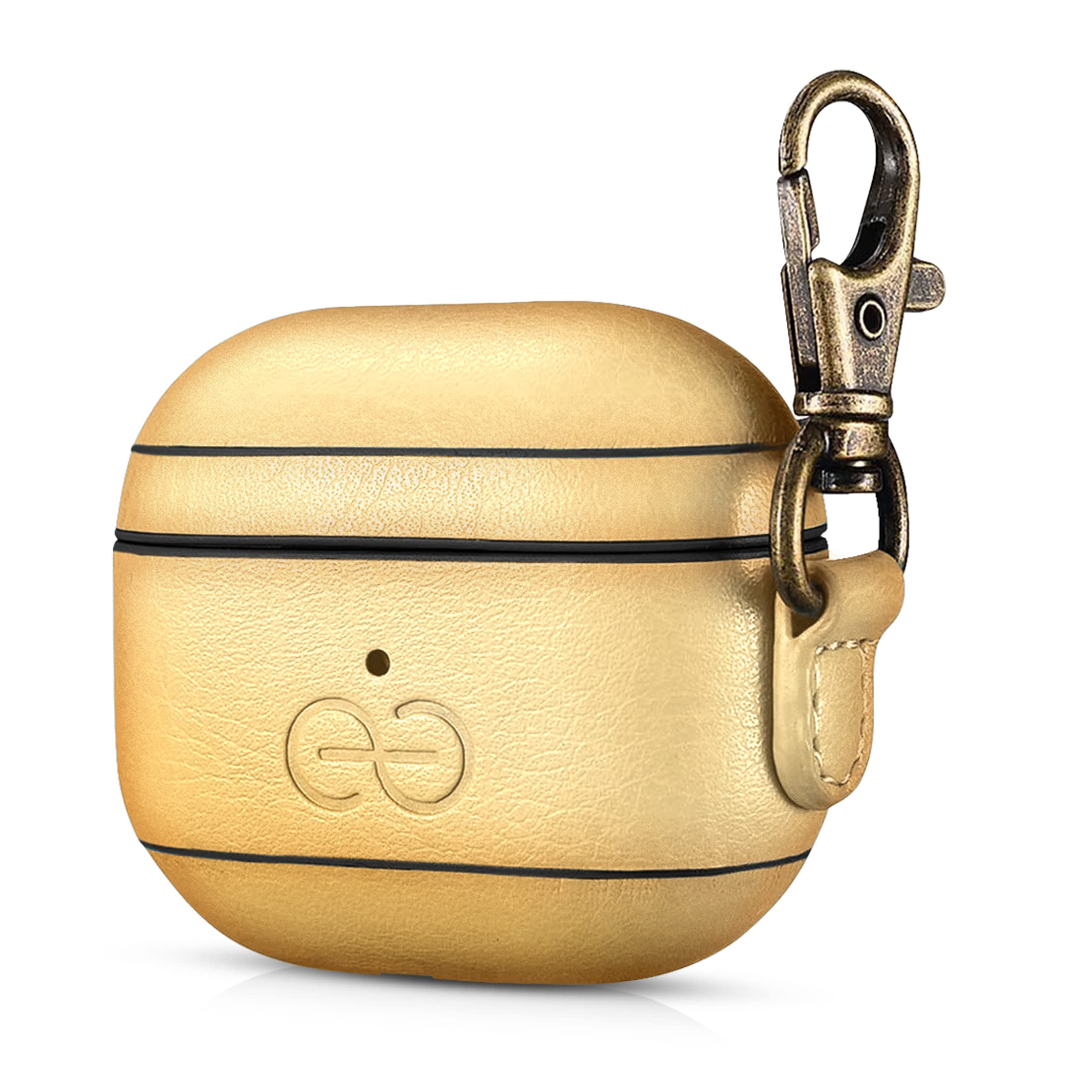 Dreem Om Case Cover with Keychain Clip compatible with AirPods 3 for Apple AirPods 3rd Generation, Vegan Leather AirPod Case for Men & Women, Luxury Earbuds Accessory for iPhone - Gold — image 1