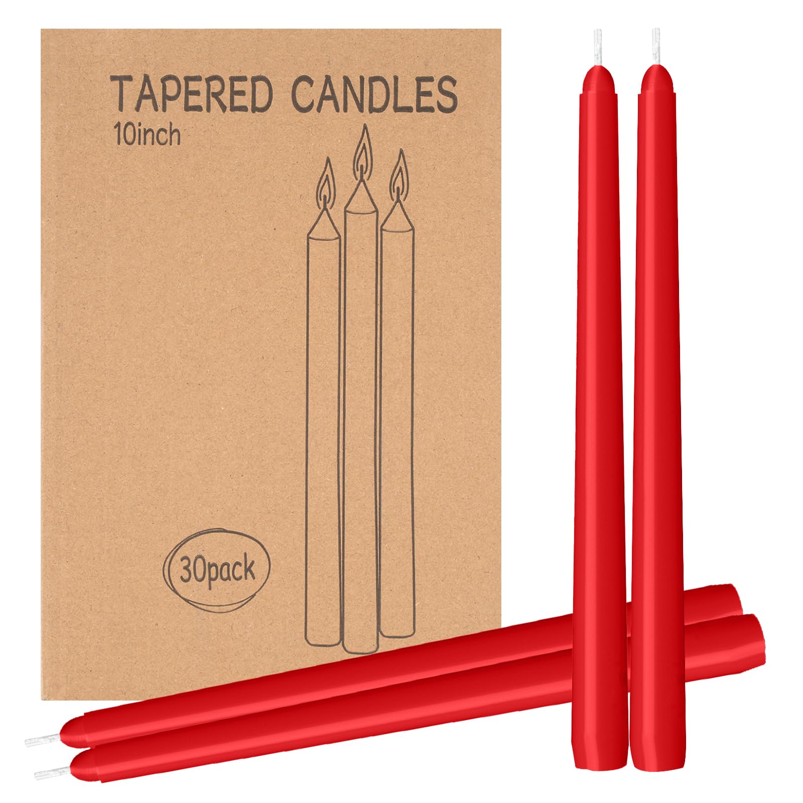 Photo 1 of LYOBATH 30 Pack Red Taper Candles - Taper Candles 10 Inch Dripless, Smokeless & Unscented - 8 Hours Long Burning - Hand Poured Tall Candlesticks - Ideal for Weddings, Dinner Parties, and Home Decor