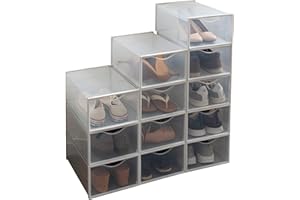 Simplify Set of 12 Stackable Shoe Boxes | Customizable | Fits Size 11 Shoes | Drop Front Design | Closet Storage | Sneakers |