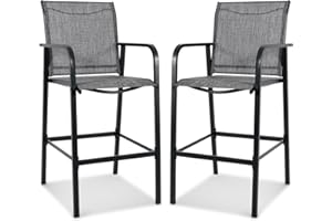 Sundale Outdoor Metal Bar Stool Set of 2, Counter Height Patio Pub Chair with Back, Quick Dry Breathable Sling Tall Barstool for Deck Balcony, Steel - Gray