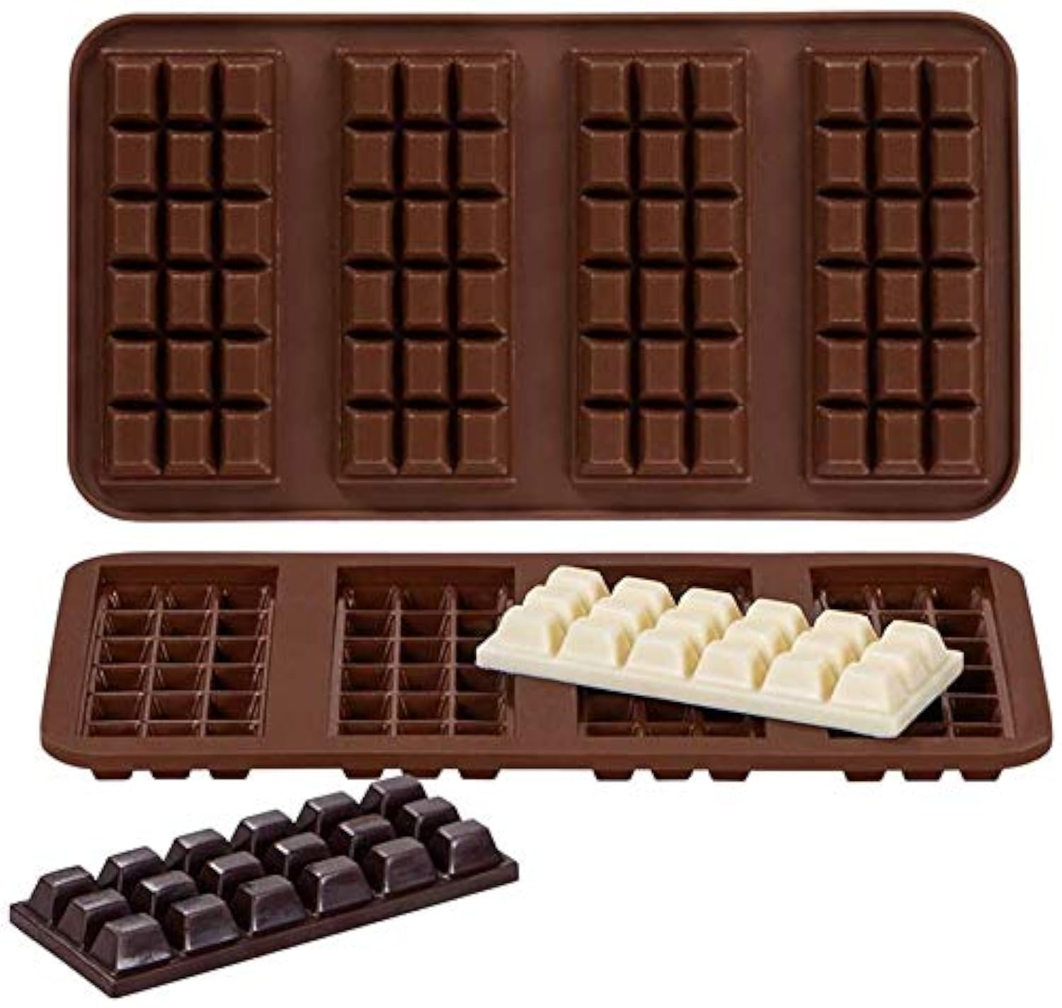 Webake Mini Chocolate Bar Moulds Silicone 2 Pcs Break-Apart Small Candy Molds for 1 Ounce 30g Chocolate Chunk Protein Energy Bar, Easy Release Candy Molds