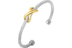 LUCSIS Cuff Bangle Bracelet, Stainless Steel Twisted Cable Wire Bangle Bracelet, Two Tone Vintage Bracelets for Women, Jewelry Gifts