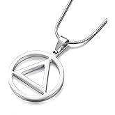Sobriety Necklace for Men AA Recovery Triangle Pendant Necklace 22 Inch Stainless Steel Snake Chain for Men, Silver