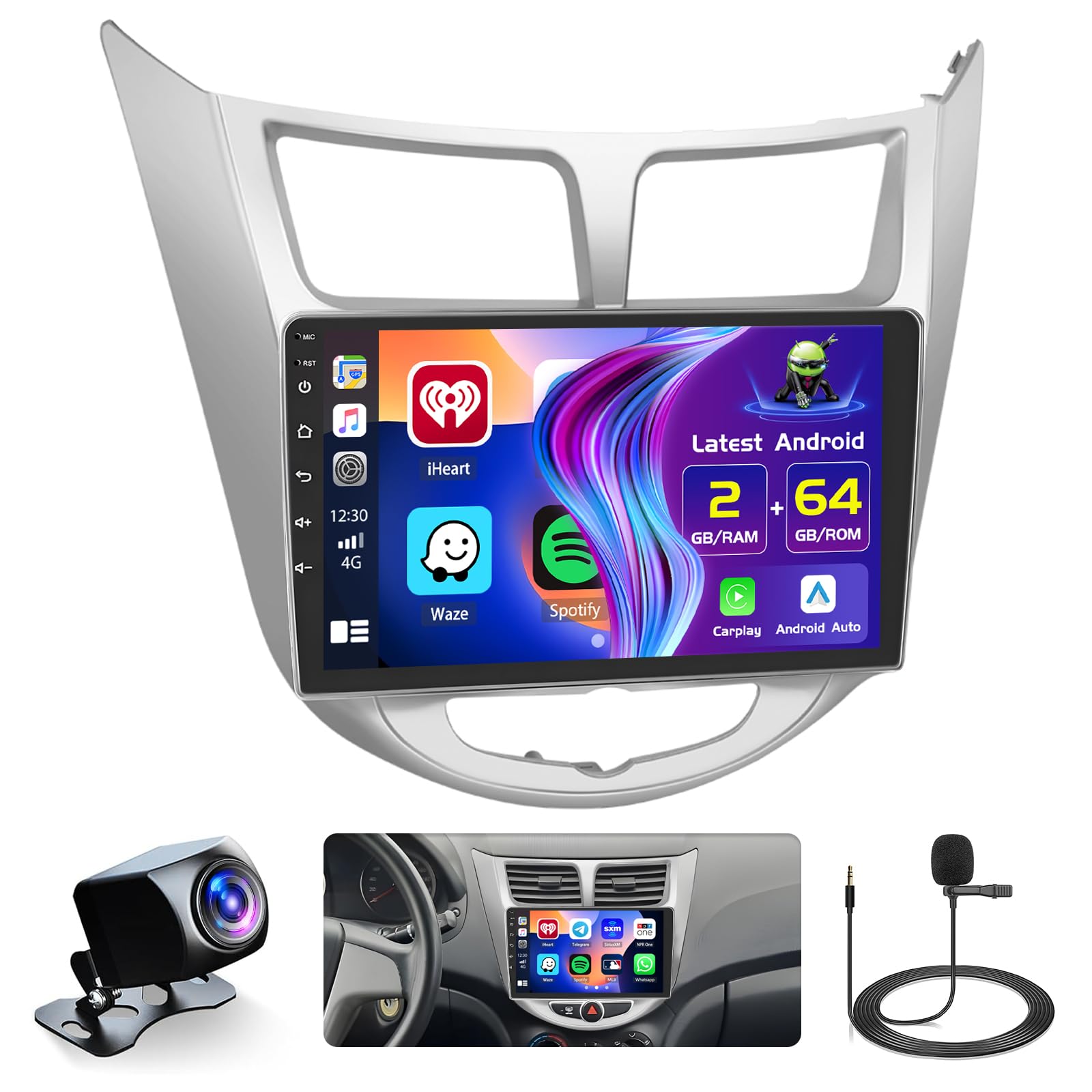 Photo 1 of [2G+64G] Android 15 Car Stereo for Hyundai Verna Accent Solaris 2010-2016 Wireless Apple Carplay Android Auto, 9 inch Touch Screen Radio DSP 5G WiFi Bluetooth GPS FM RDS +Free AHD Backup Cam