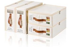 KITHERO Bed Sheet Organizer 4 Pack - No Insects Entry Sheet Organizers and Storage with Zipper, Label, Handle, Window, Linen Closet Organizers and Storage for Sheet Set, Clothing, Duvet Covers, Blanket