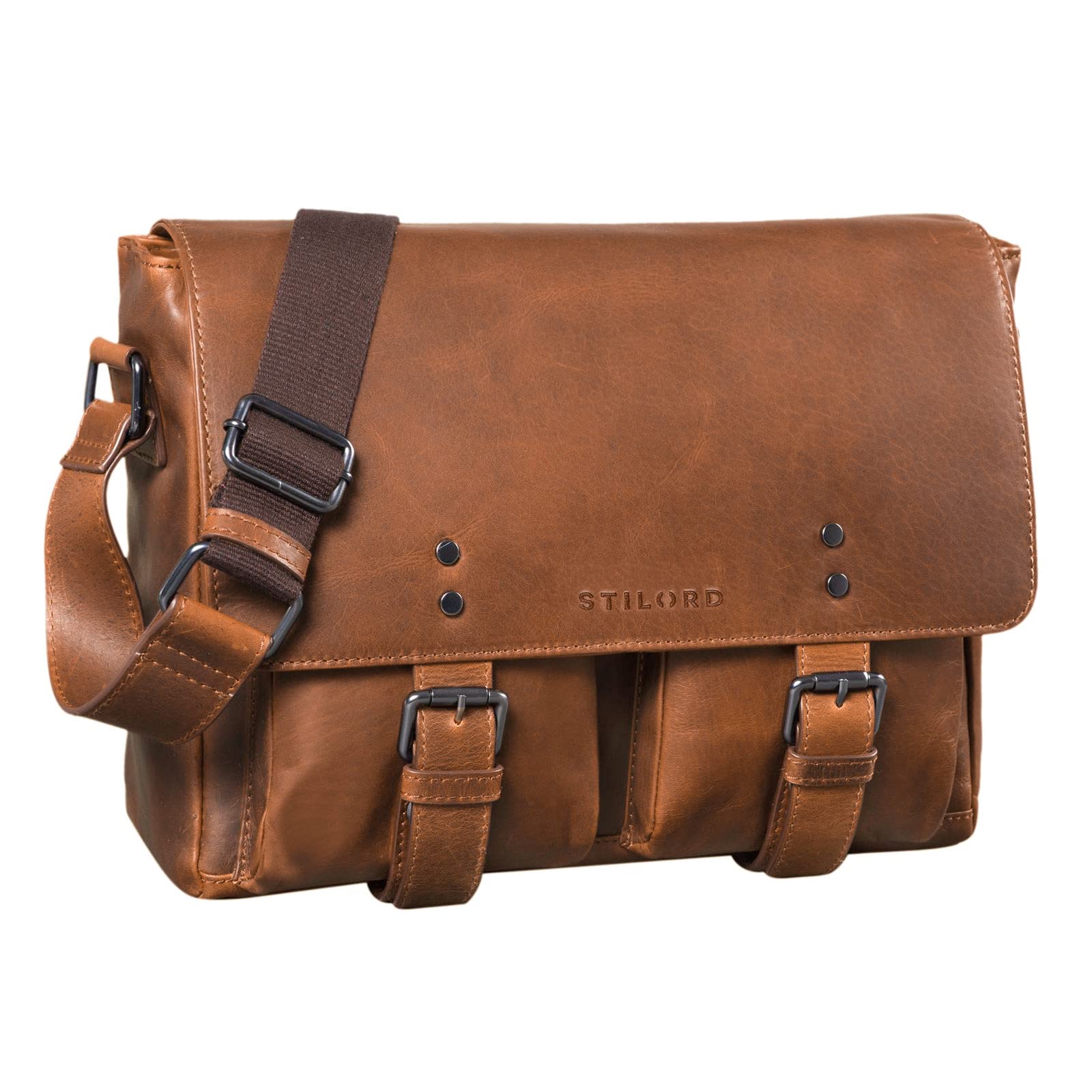 STILORD "Hunter" Leather Messenger Bag 13 Inch Laptop Bag Vintage Shoulder Bag Briefcase for Men Satchel in Genuine Leather Colour:Mocca - Dark Brown