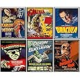 Godzilla, Dracula, The invisible Man, The Mummy, Frankenstein Wall Art & Decor - Vintage Horror Monster Movie Posters - Home Theater Set - Classic Scary Movie - Man Cave, Boys Bedroom, Teens Room