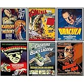 Godzilla, Dracula, The invisible Man, The Mummy, Frankenstein Wall Art &amp; Decor - Vintage Horror Monster Movie Posters - Home Theater Set - Classic Scary Movie - Man Cave, Boys Bedroom, Teens Room