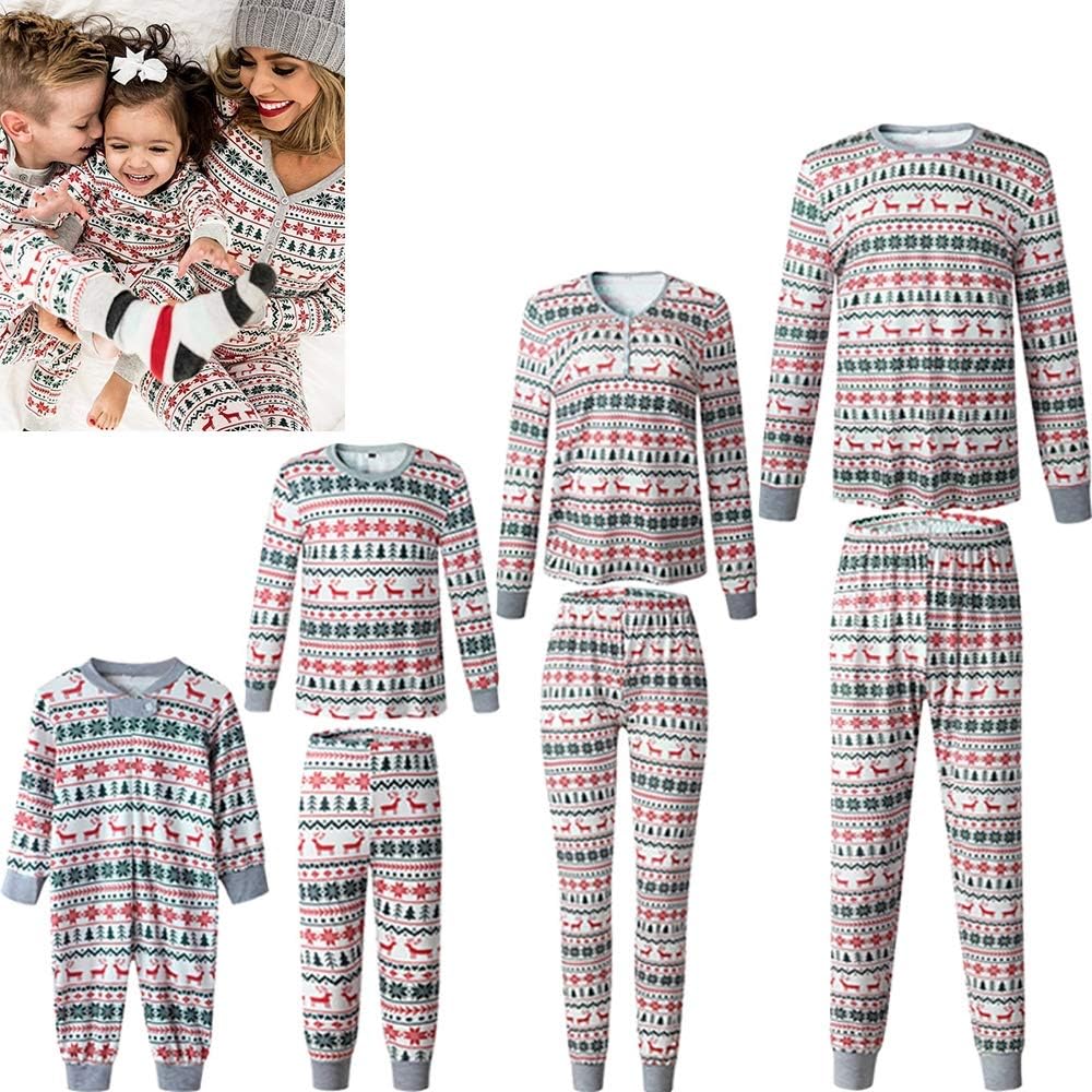 CX ECO Matching Christmas Pajamas for Family with Santa and Deer Sleepwear Printing Xmas Homewears Set for The Family Parents and Kids,Dad:XXL