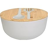 LOVYANXUE Bamboo Fiber Salad Bowl with Servers Set Large 9.8inches Nature Bamboo Mixing Bowl with Servers with Lid Spoon and Fork for Fruits,Salads and Vegetables