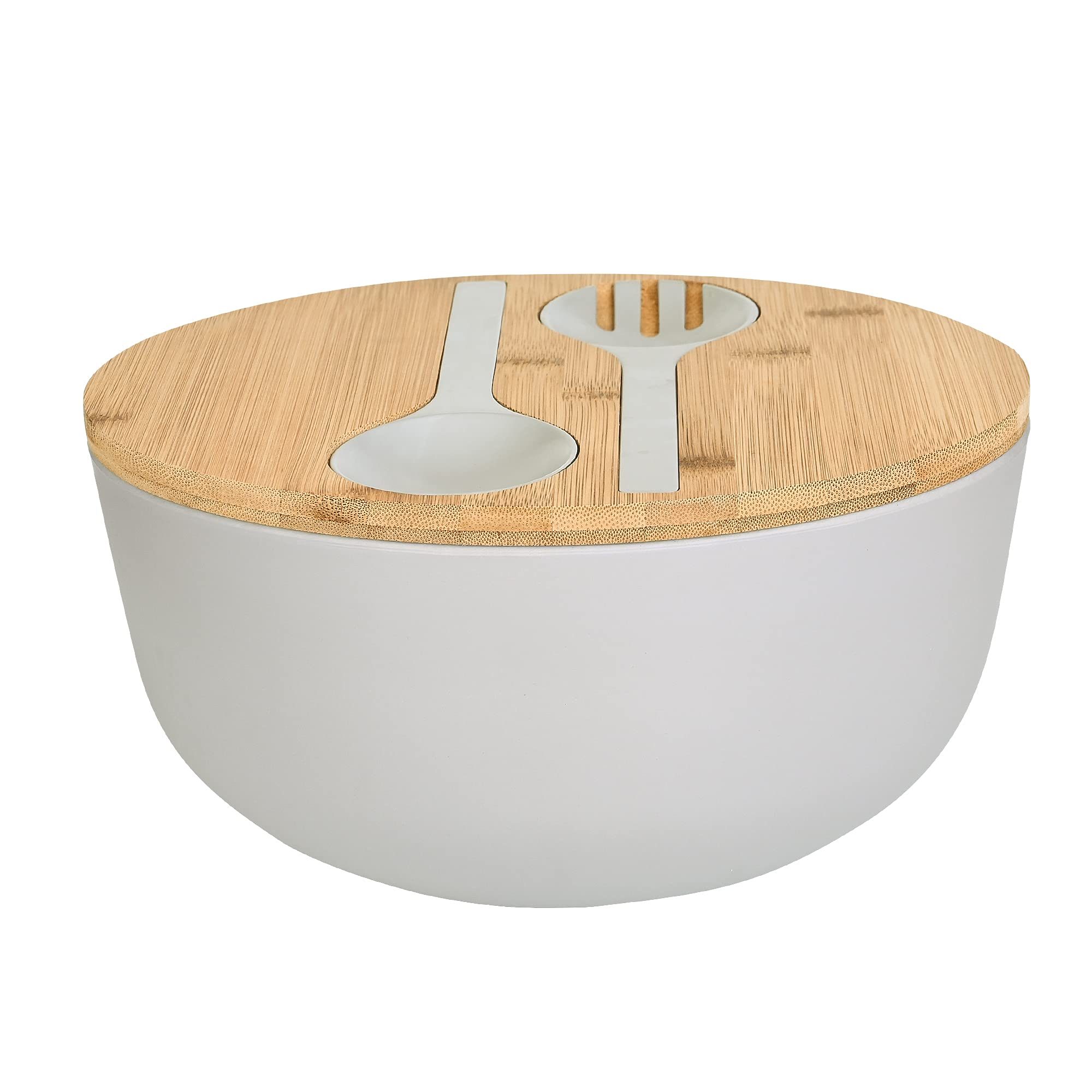 Photo 1 of LOVYANXUE Bamboo Fiber Salad Bowl with Servers Set Large 9.8inches Nature Bamboo Mixing Bowl with Servers with Lid Spoon and Fork for Fruits,Salads and Vegetables