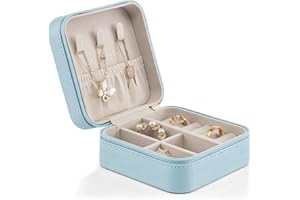Vlando Small Travel Jewelry Box Organizer Display Case for Girls Women Gift Rings Earrings Necklaces Storage, Blue