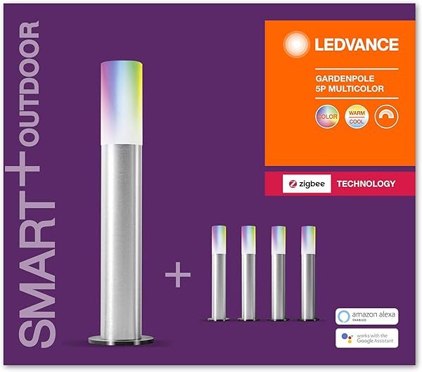 Ledvance Smart LED Gartenleuchte ZigBee RGB Farbwechsel 5 Spots directamente compatible con Echo Plus y Echo Show 2 Gen Compatible con Philips Hue Bridge Gardenpole juego base