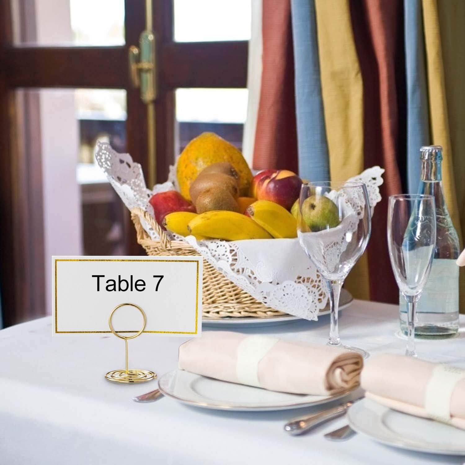 Toncoo 24 Pcs Premium Gold Table Number Holders and 24 Pcs Place Cards with Gold Foil Border, Place Card Holder, Table Sign Stand, Photo Picture Holders for Centerpieces, Wedding, Party, Birthday: Home & Kitchen