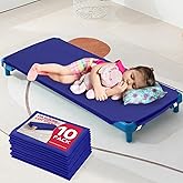 RowinsyDD 10 Pcs Cot Sheets for Daycare, 23"" X 51"", Blue Daycare Cot Size Sheet with Corner Elastic Loops for Child Boys Girls, Daycare Essentials for Toddler and Preschool, Breathable Microfiber