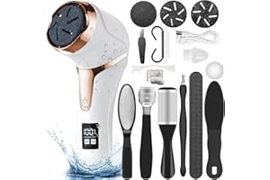 Hoxida Electric Callus Remover for Feet (with Dander Vacuum Cleaner), Quartz, Rechargeable Foot Pedicure Tools Foot File, Professional Foot Care Kit Deadskin Remover with 3Heads&2Speed,LCD Display