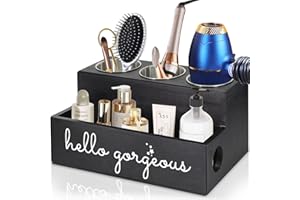 Unistyle Hair Dryer Holder Wall Mounted, Hair Tool Organizer, Bathroom Countertop Organizer for Bathroom Accessories, Wood Bathroom Blow Dryer Holder and Vanity Organizer, Makeup Storage(Black)