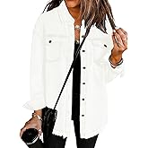 Vetinee Women’s Oversized Button Up Frayed Hem Shacket Long Sleeve Pockets Denim Jean Jacket
