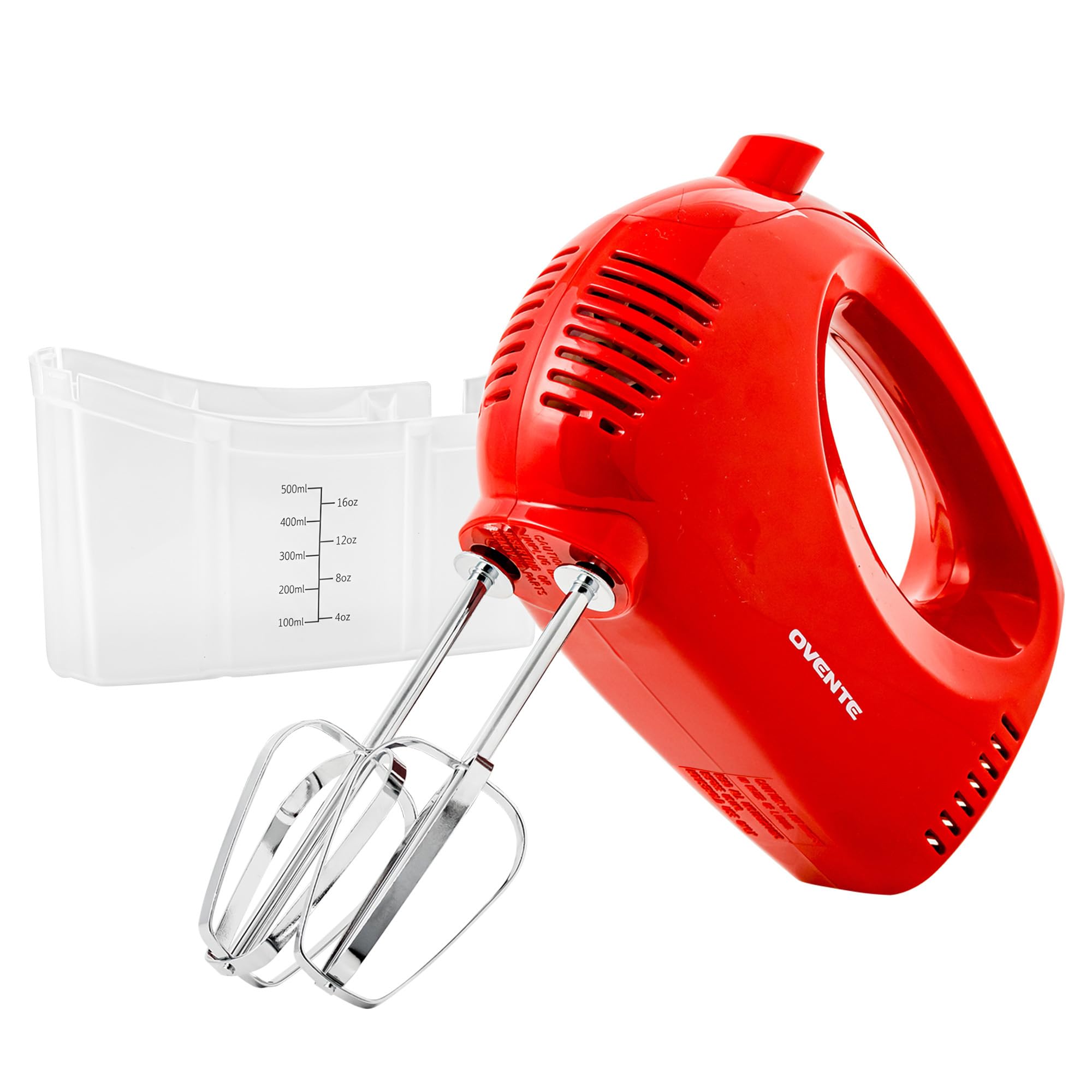 Photo 1 of OVENTE 5-Speed Corded Electric Hand Mixer with Stainless Steel Whisks, Compact Portable Design with Snap-On Storage Case,150W Lightweight Handheld Mixer for Baking & Cooking, Red HM151R