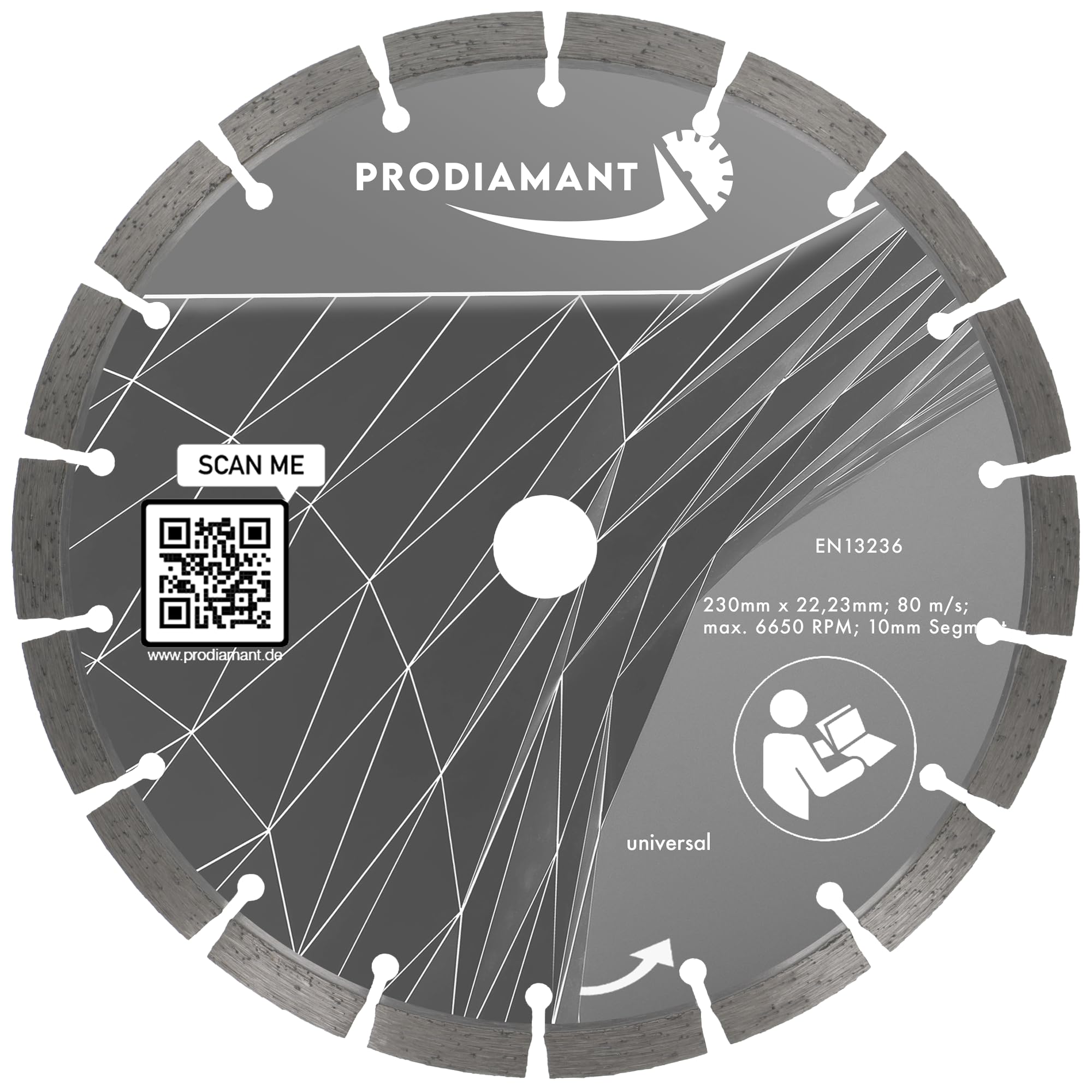 Prodiamant Diamond Cutting Disc 9 inch (230mm) x 22.2 mm 10 mm Professional Segment with High Diamond Concentration Concrete, Stone, Brick, Universal