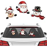 Mfault 3 PCS Christmas Santa Claus Car Stickers, Xmas Cute Reindeer Snowman Gifts Waterproof Vinyl Decals, Winter Holiday Bumper Sticker for Window Wall Laptop Decorations Accessories