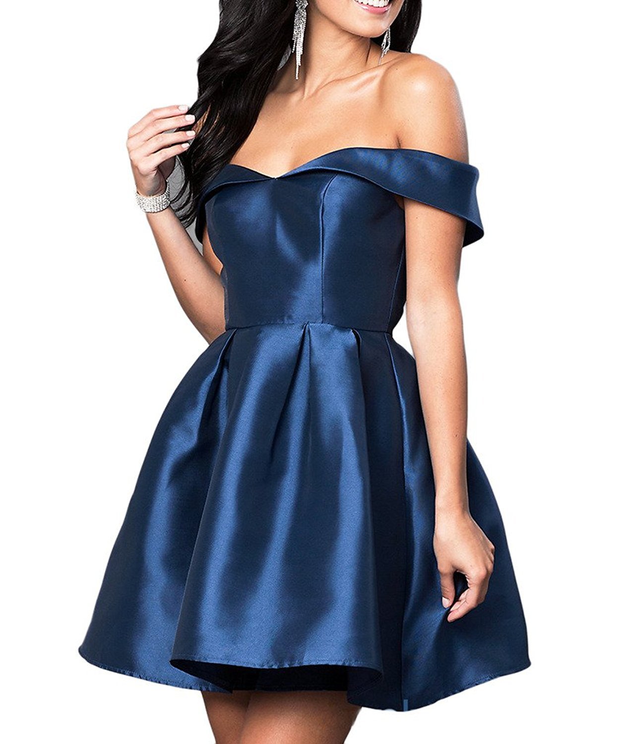 VinBridal Off Shoulder Short Ball Gown Satin Dresses Indigo 14