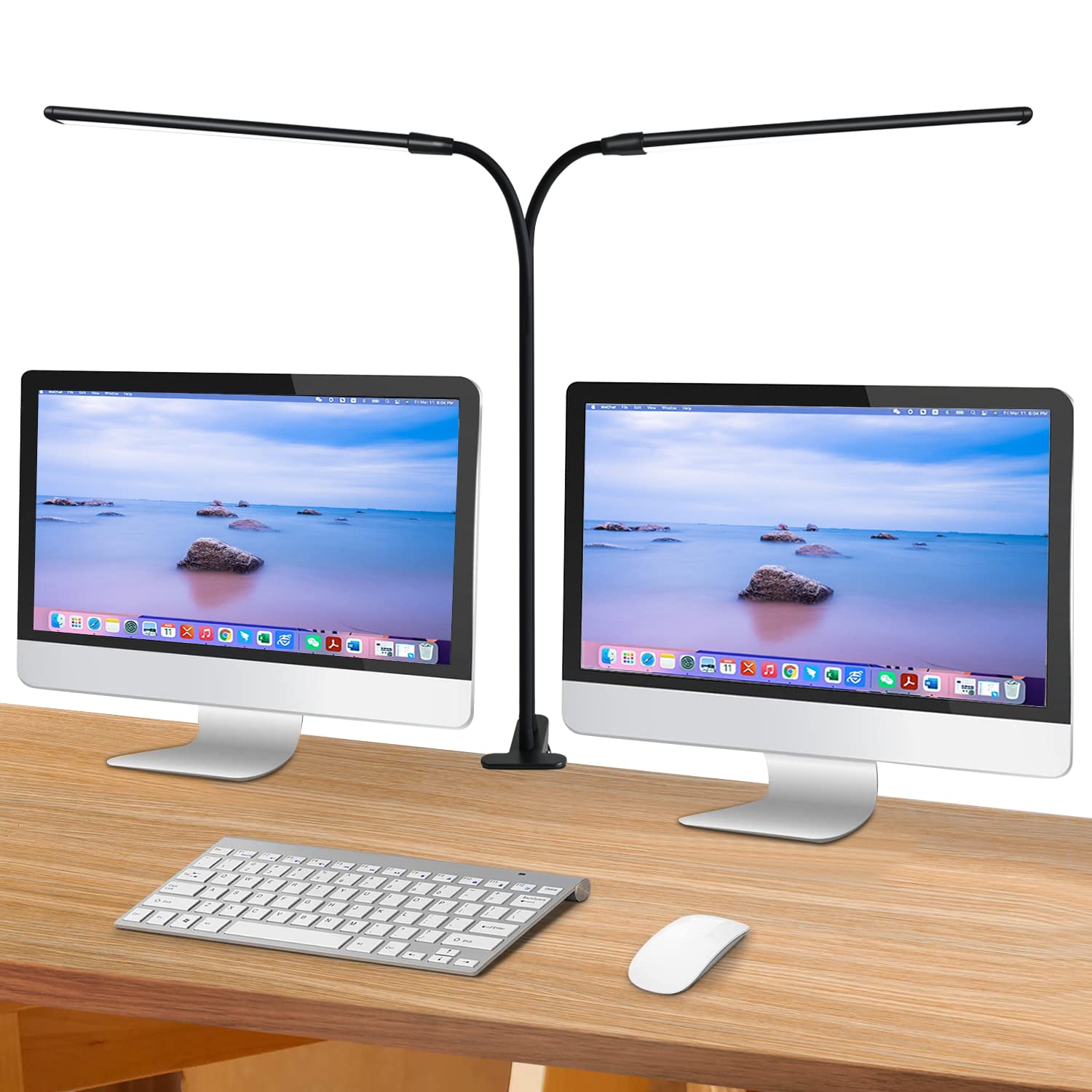CeSunlight Clip Light, 13 Watts, 1200 Lumen, Clip Lamp, Clip Desk Lamp, Reading Lamp with 2 LED Tubes, Warm & Daylight & White Light, 3 Colors, 10 Dimmable Illumination Modes, Adapter Included