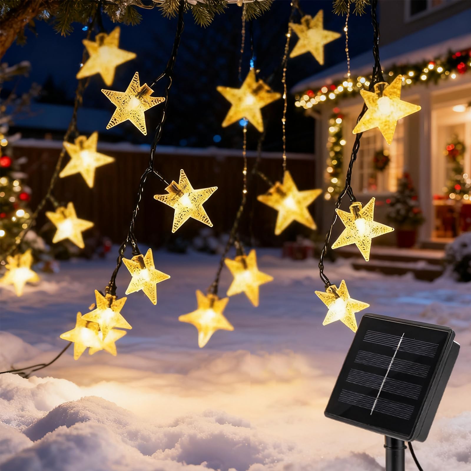 XVZ Solar Fairy Lights Outdoor, 30 LED Solar Star Fairy Lights, Waterproof, 8 Modes, Decoration for Parties, Weddings, Christmas