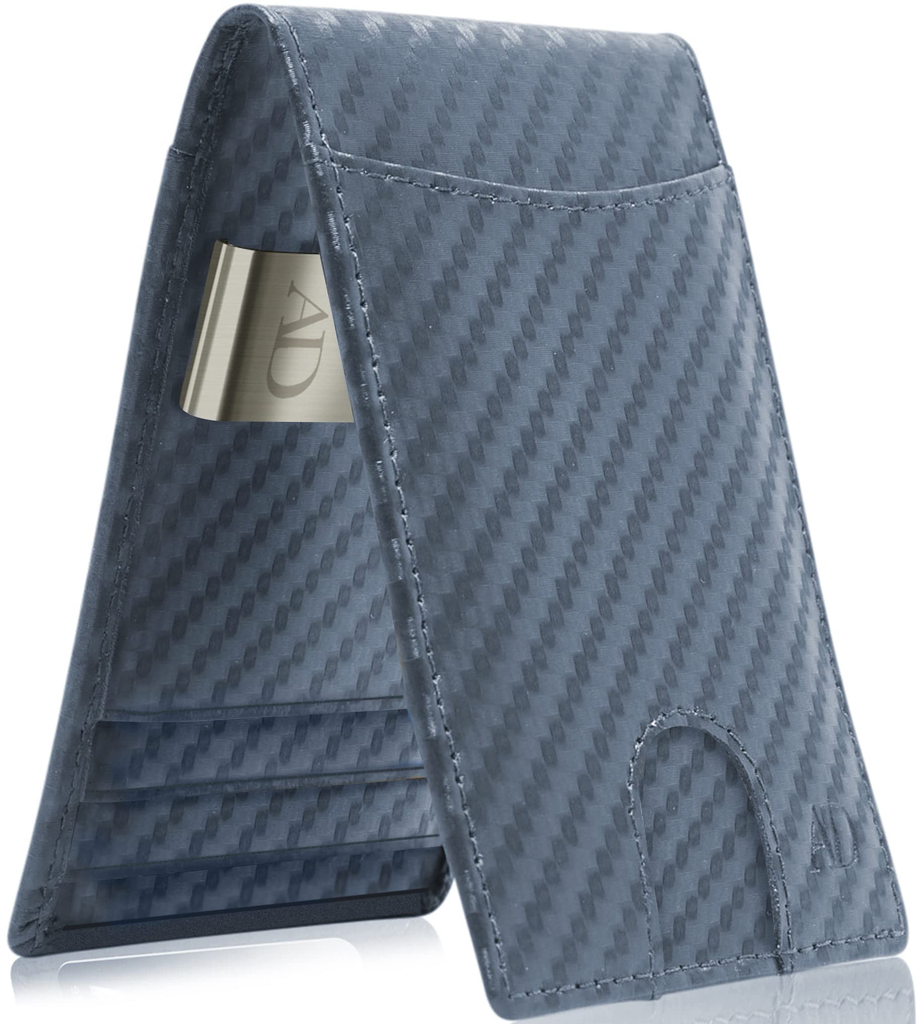 Access Denied Leather Carbon Fiber Wallets for Men - Navy Blue Money Clip Bifold Mens Wallet RFID Front Pocket Thin Credit Card Holder
