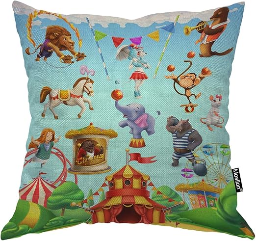Amazon 動物枕サーカス面白い動物象馬お金ウサギライオン犬投球枕カバー装飾枕カバースクエアクッションアクセントコットンリネン家45 X 45 Cm 枕 オンライン通販