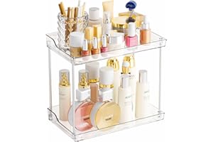 Yieach 2 Tier Bathroom Counter Organizer,Tiered Bathroom Organizer for Makeup,Perfume,Beauty Products,Skincare Organizers Shelf,Vanity Storage Tray for Bedroom,Spice Racks for Kitchen Corner,Rectangle