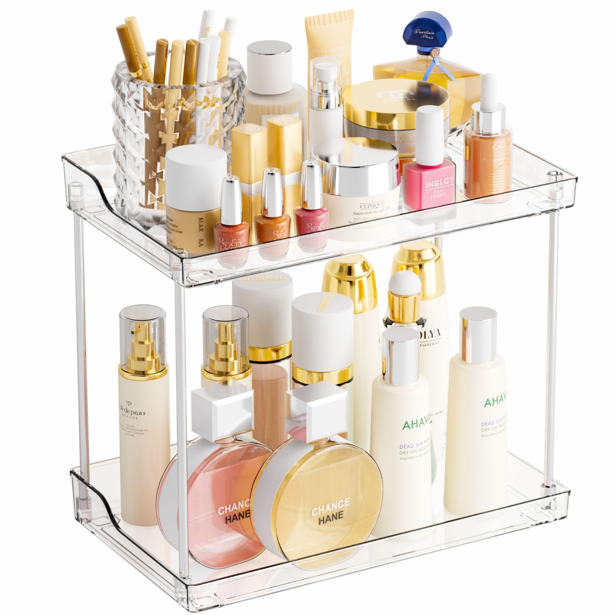 Photo 1 of Yieach 2 Tier Bathroom Counter Organizer,Tiered Bathroom Organizer for Makeup,Perfume,Beauty Products,Skincare Organizers Shelf,Vanity Storage Tray for Bedroom,Spice Racks for Kitchen Corner,Rectangle
