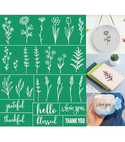 Self-Adhesive Silk Screen Stencils 8 Pack - Kitchen Theme, 8.5x11 Inch, Reusable Mesh For Chalk Paste & Paint