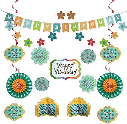 Amazon Com Green Happy Birthday Party Decorations Supplies Set For Boy Girl Kids Adult Women Men Includes Happy Birthday Banner With White Letters Garlands Paper Fans Centerpieces Wall