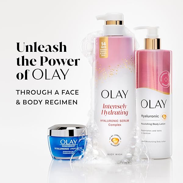 OLAY BODY WASH FOR WOMEN, INTENSELY HYDRATING, HYALURONIC ACID SERUM COMPLEX, RENEWS MOISTURE, FREE OF PARABENS & PHTHALATES, VITAMIN B3 LAMELLER TECHNOLOGY, FOR ALL SKIN TYPES, 26 FL OZ