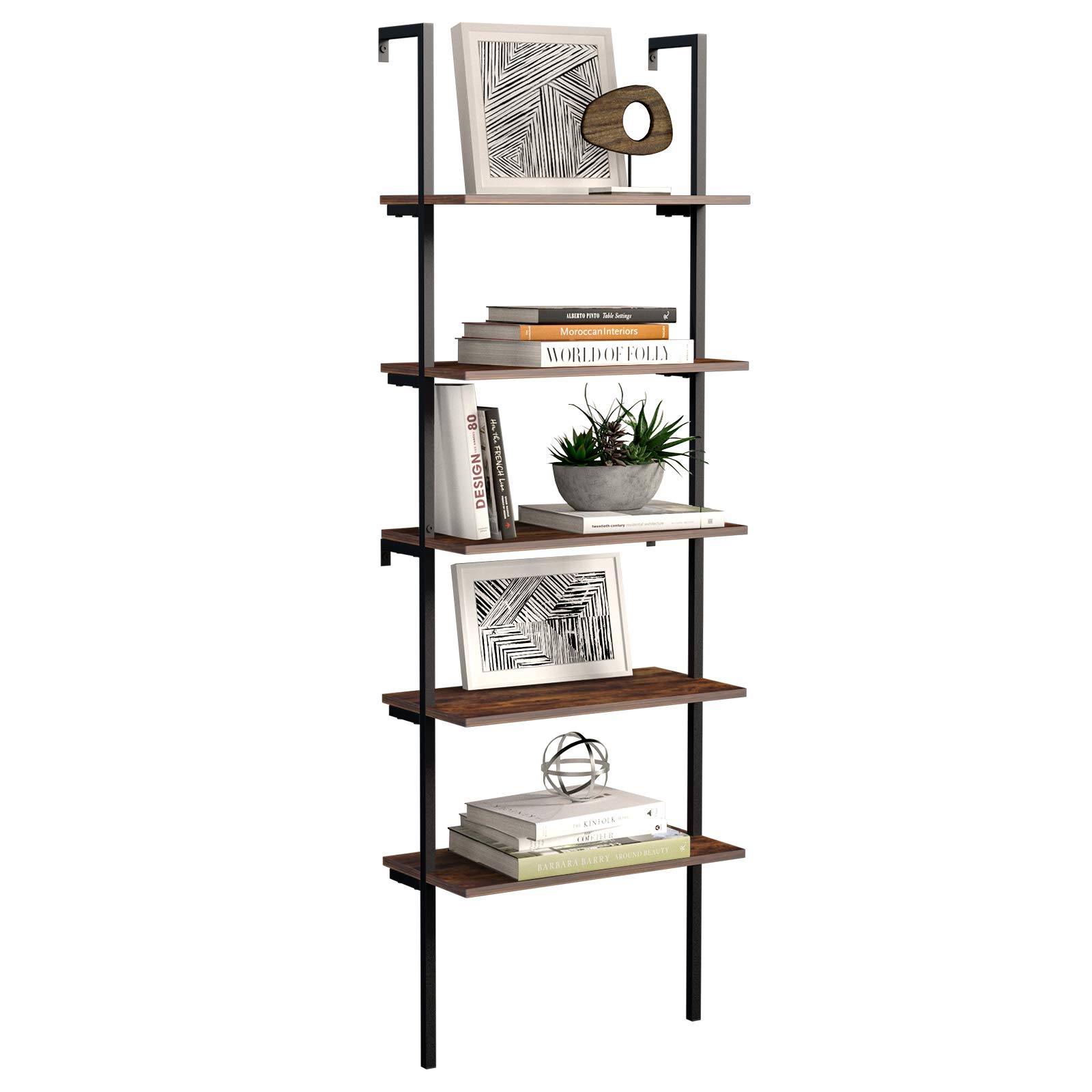 Buy Viewee 5Tier Wood Walled Bookcase, Industrial Ladder Shelf with