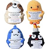 JoyChoi Mini Cute Positive Crochet Animals - Inspirational Gifts for Mental Health & Emotional Support - Handmade Duck, Sloth, Shark, & Bomb for Women, Men, Birthday, Graduation, & Christmas Decor
