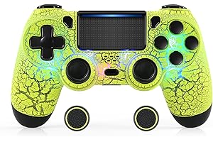 MOOGOLE Wireless Controller Compatible with PS4 - with 7 Lighting Modes, 7 Colors LED Light, Unique Crack, 2 Thumb Grips, Dual Vibration Feedback, 6-Axis Motion Sensing