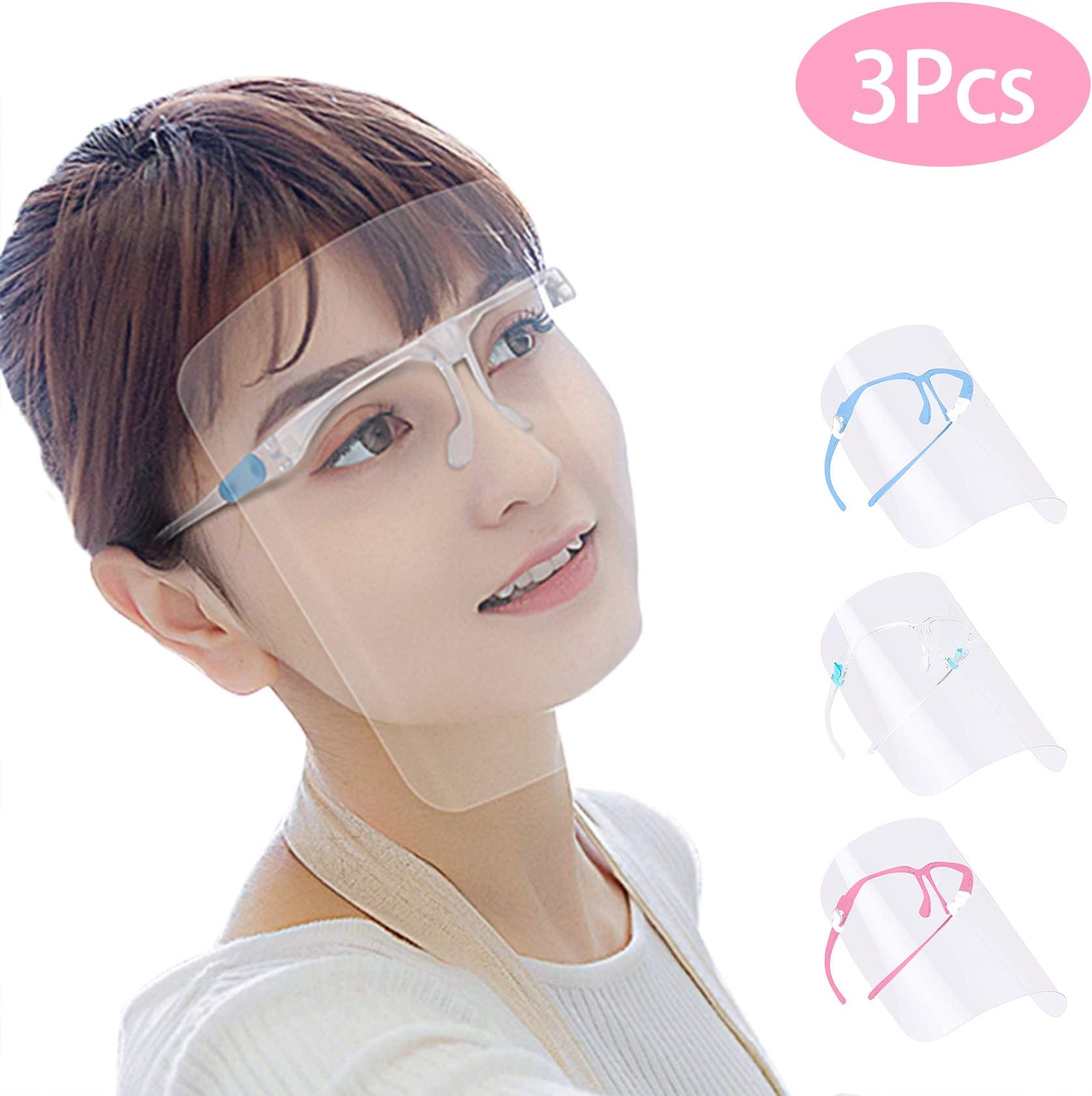 3PCS Shield Protective Face Shield Full Reusable Face Shield Protect Face and Eyes Anti-Splashing Wearing Glasses Breathable Visor Protection