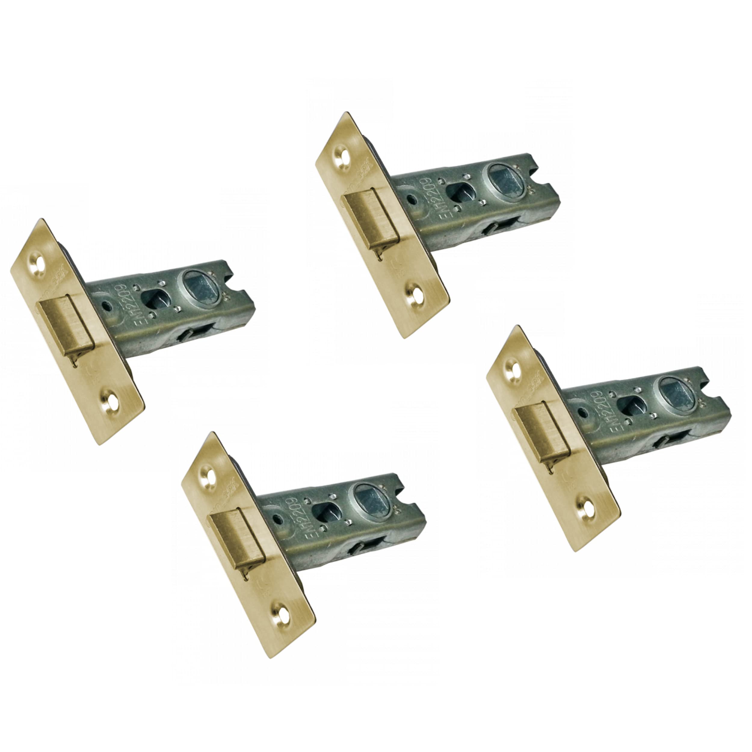 UAP 4 Sets 75mm Tubular Latch Square - Door Latches for Internal Doors Square Corners, Tubular Door Mortice Latch, Door Hardware Polished Stainless Steel Finish (4 Pack, 75mm, Evershine Brass)